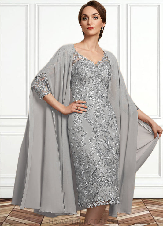 Dayana Sheath/Column V-neck Knee-Length Lace Mother of the Bride Dress DS126P0014931