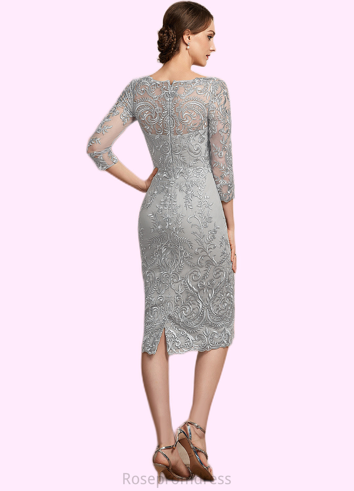 Aurora Sheath/Column V-neck Knee-Length Lace Mother of the Bride Dress SRS126P0014931