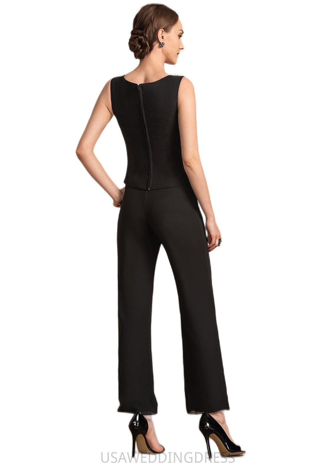 June Jumpsuit/Pantsuit Scoop Neck Ankle-Length Chiffon Mother of the Bride Dress With Beading Sequins DS126P0014932