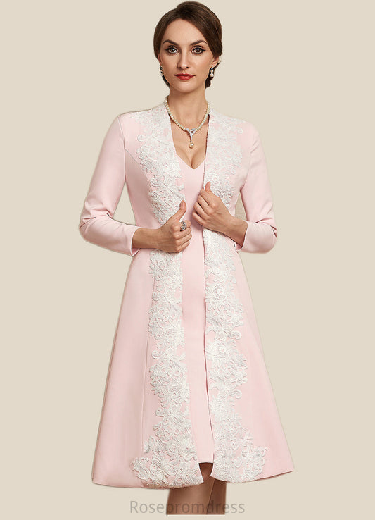 Abigail Sheath/Column V-neck Knee-Length Stretch Crepe Mother of the Bride Dress SRS126P0014933