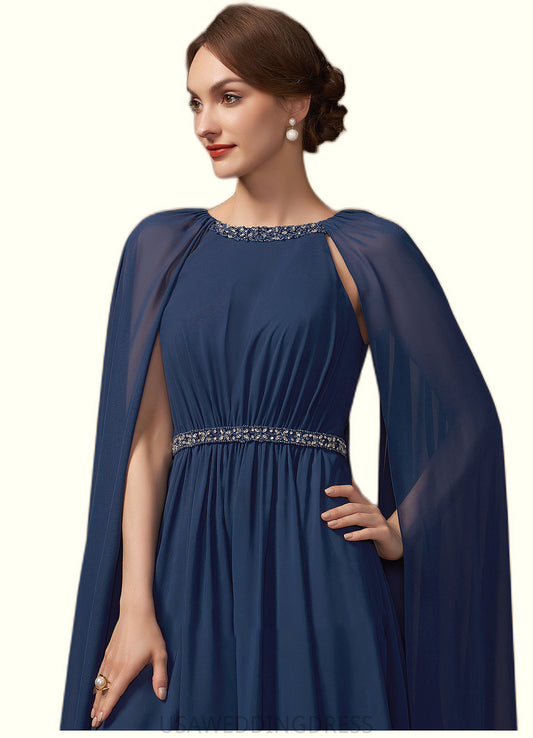 Britney A-Line Scoop Neck Tea-Length Chiffon Mother of the Bride Dress With Beading DS126P0014934
