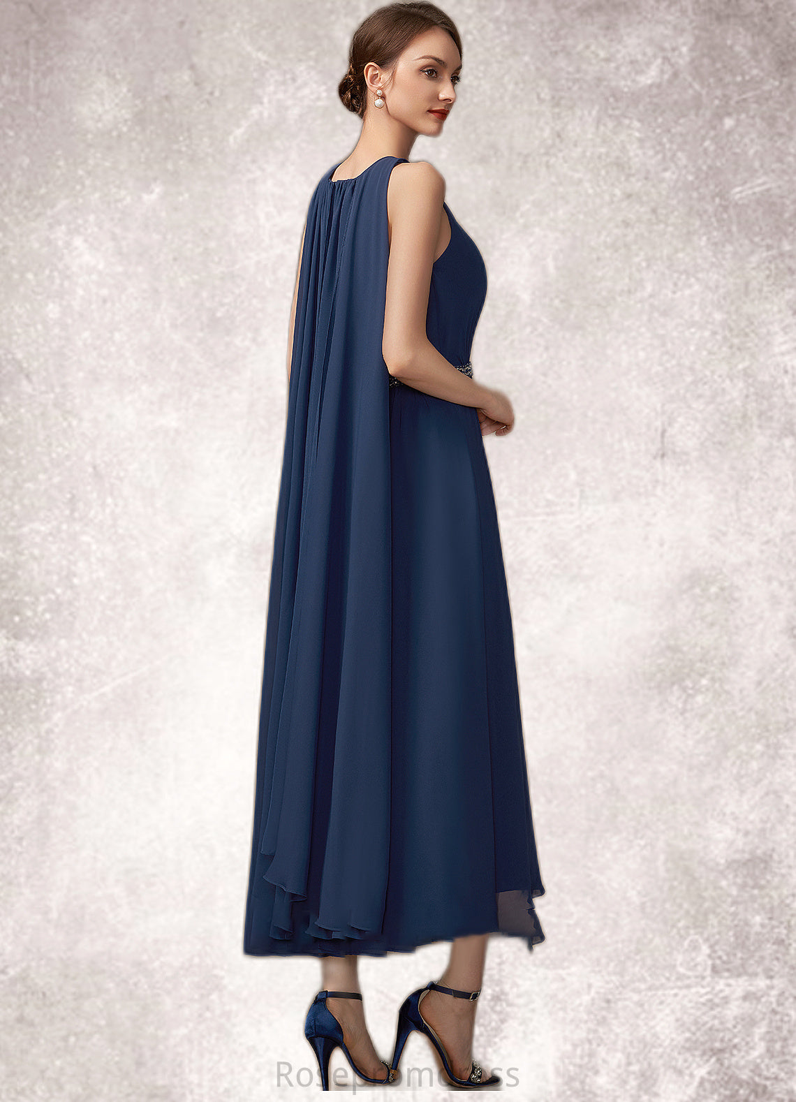 Giana A-Line Scoop Neck Tea-Length Chiffon Mother of the Bride Dress With Beading SRS126P0014934