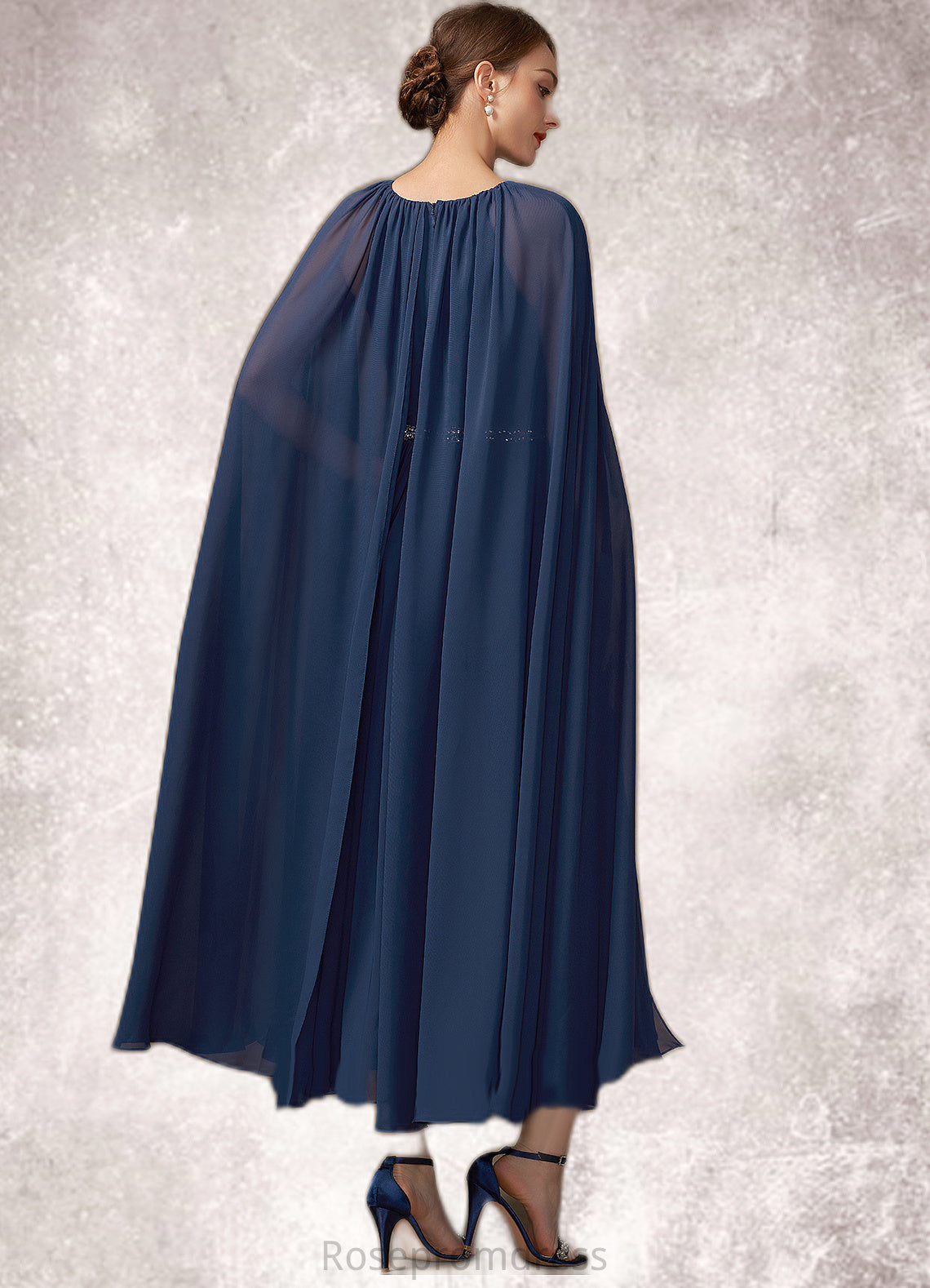 Giana A-Line Scoop Neck Tea-Length Chiffon Mother of the Bride Dress With Beading SRS126P0014934