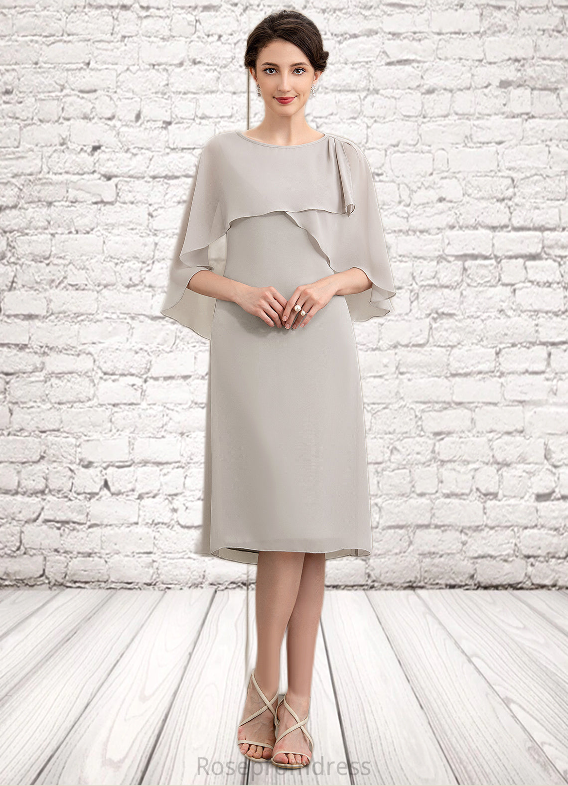 Genesis A-Line Scoop Neck Knee-Length Chiffon Mother of the Bride Dress SRS126P0014935