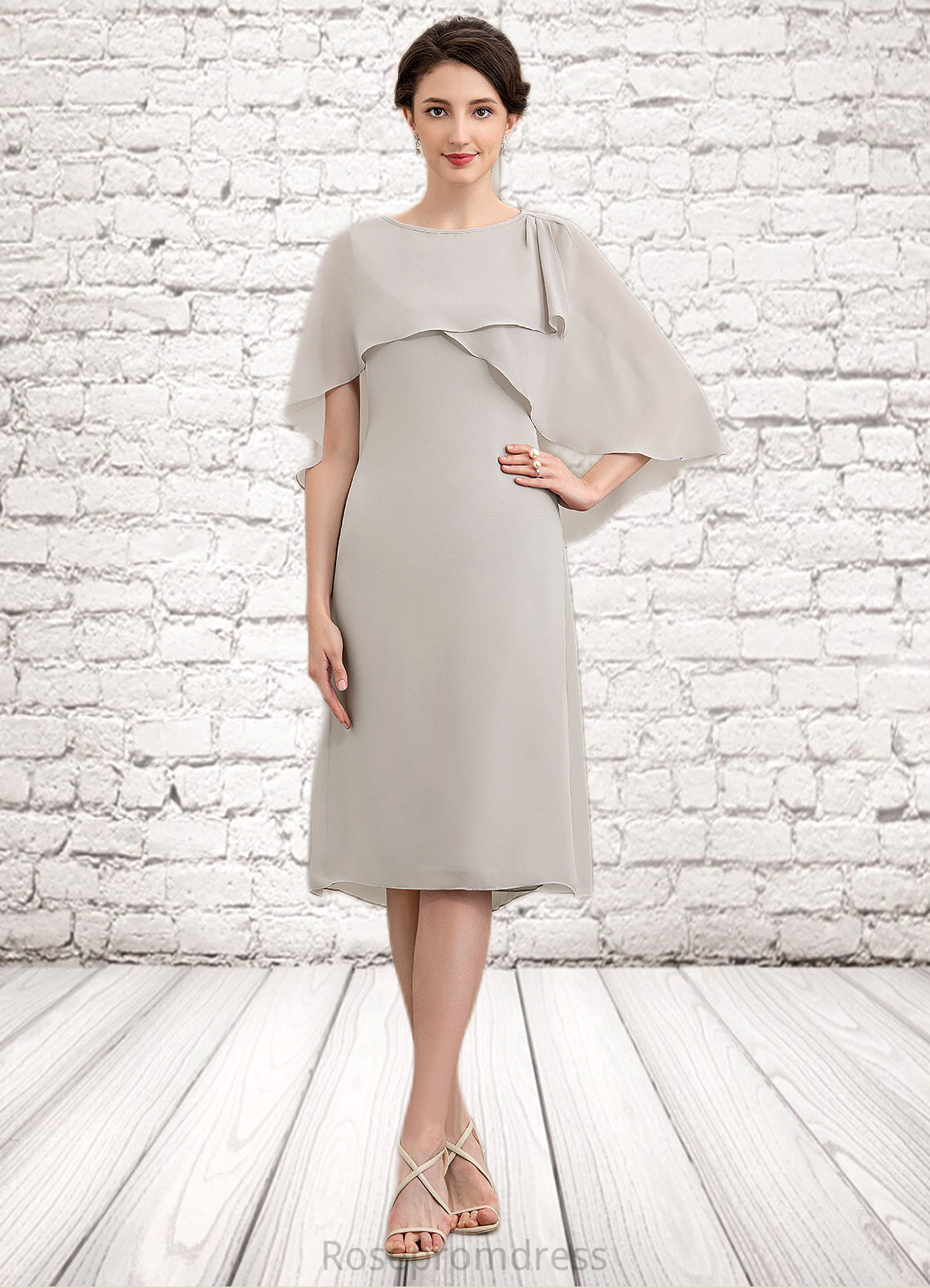 Genesis A-Line Scoop Neck Knee-Length Chiffon Mother of the Bride Dress SRS126P0014935