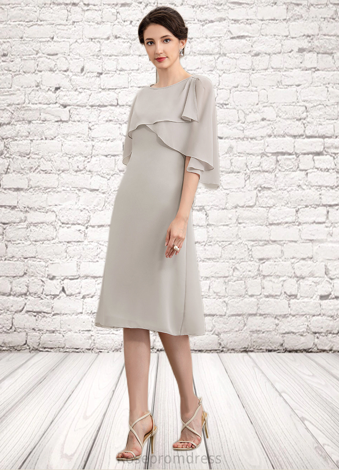 Genesis A-Line Scoop Neck Knee-Length Chiffon Mother of the Bride Dress SRS126P0014935