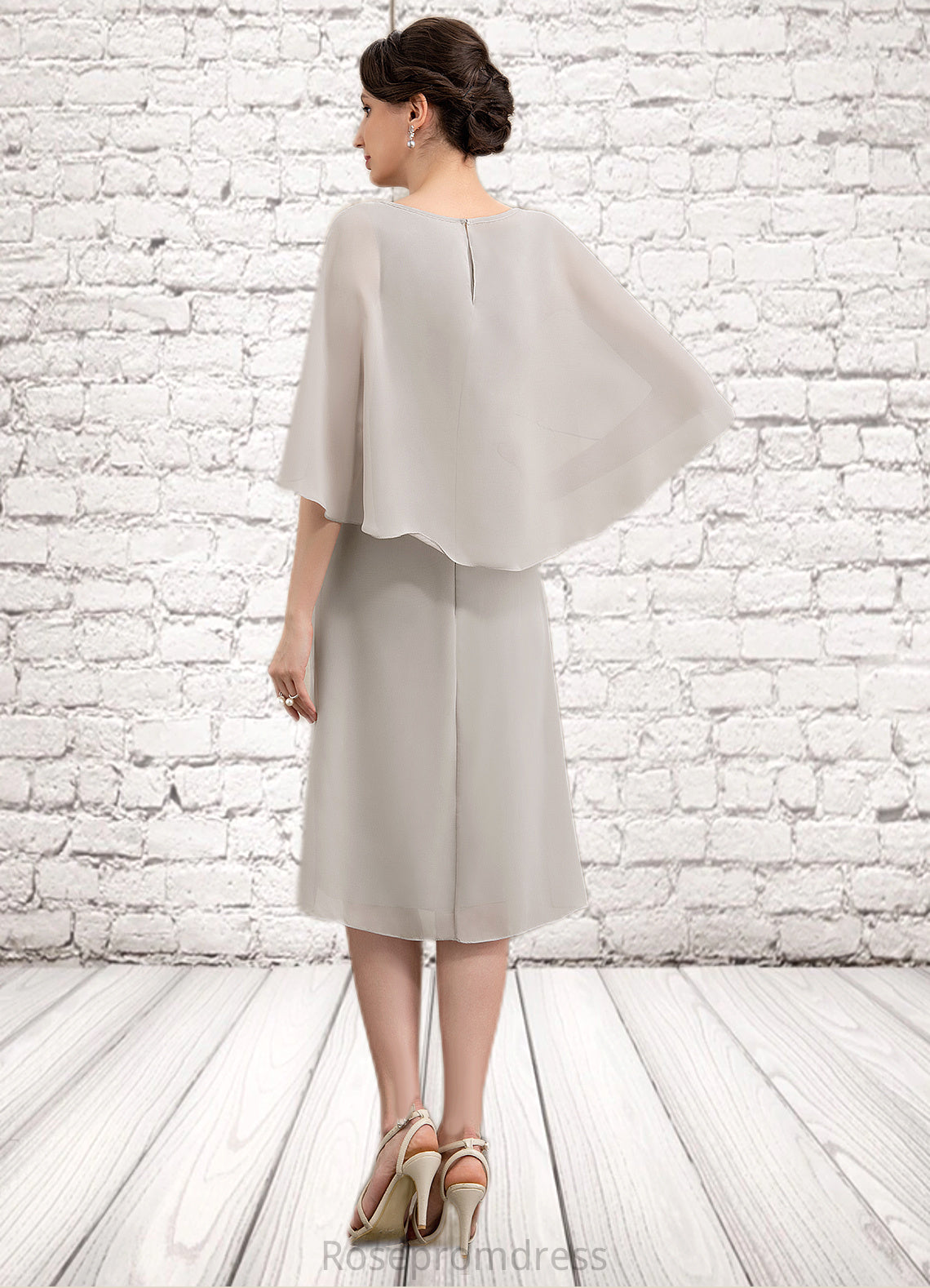 Genesis A-Line Scoop Neck Knee-Length Chiffon Mother of the Bride Dress SRS126P0014935