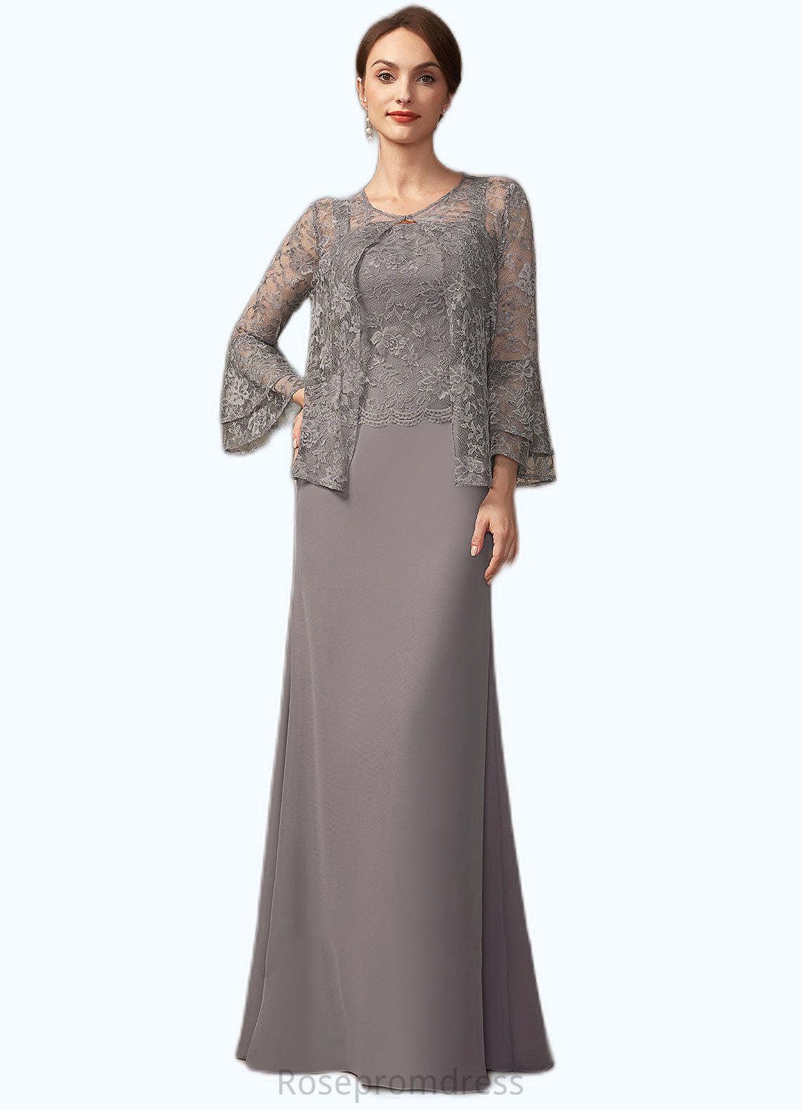 Nathaly Sheath/Column Square Neckline Floor-Length Chiffon Lace Mother of the Bride Dress SRS126P0014936
