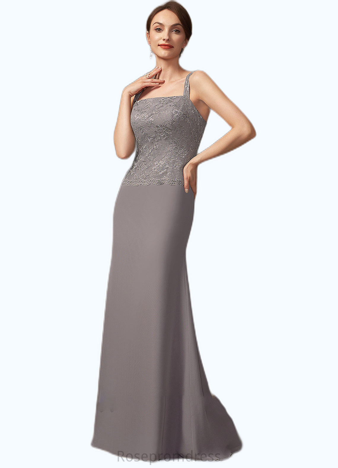 Nathaly Sheath/Column Square Neckline Floor-Length Chiffon Lace Mother of the Bride Dress SRS126P0014936