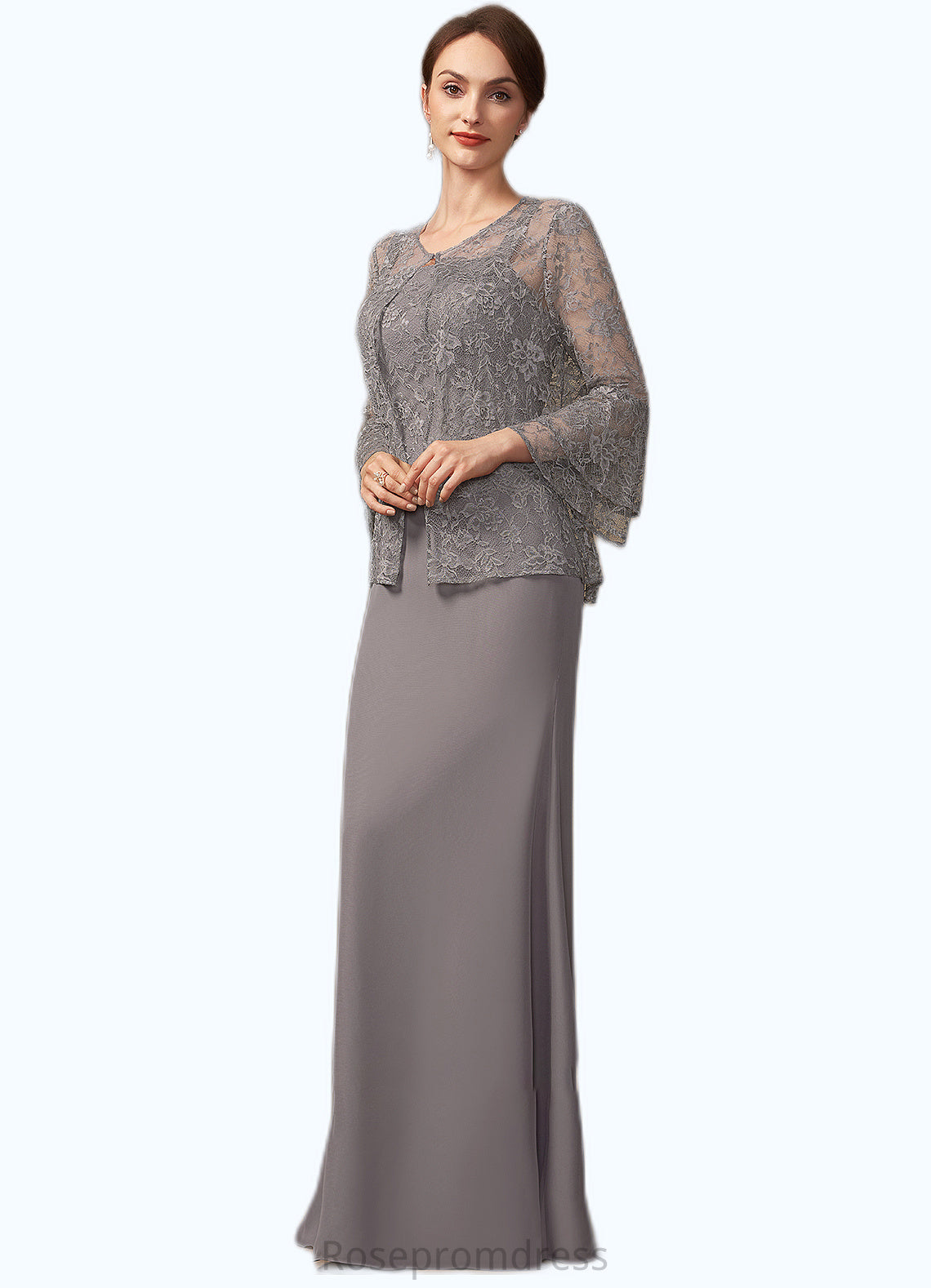 Nathaly Sheath/Column Square Neckline Floor-Length Chiffon Lace Mother of the Bride Dress SRS126P0014936