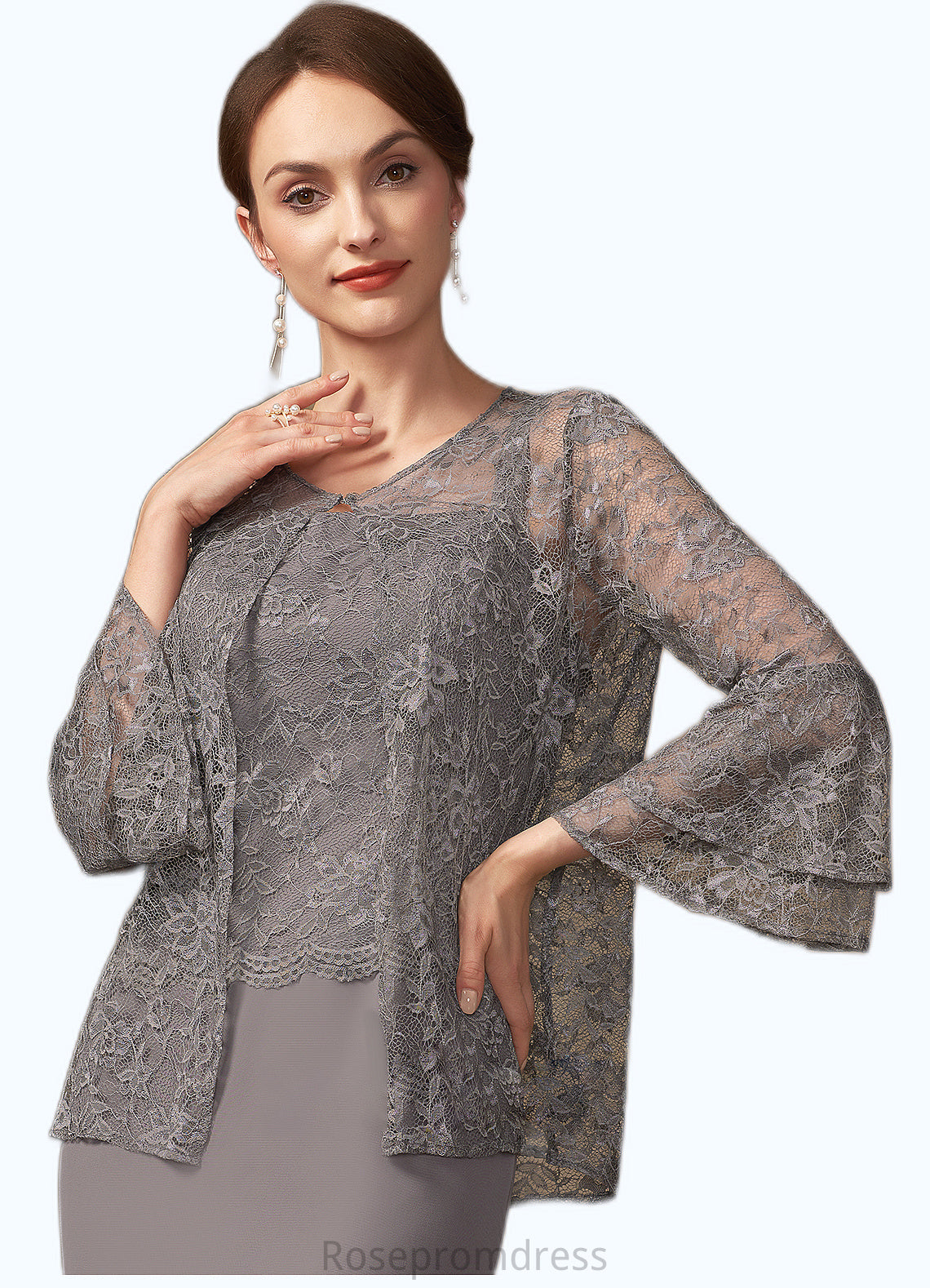 Nathaly Sheath/Column Square Neckline Floor-Length Chiffon Lace Mother of the Bride Dress SRS126P0014936