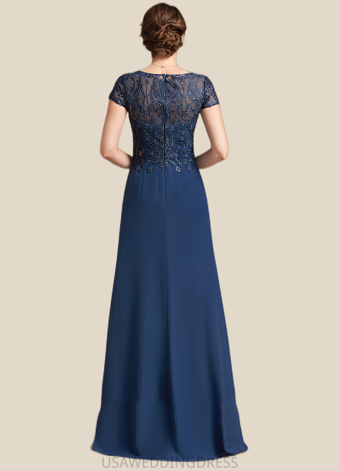 Simone A-Line V-neck Floor-Length Chiffon Lace Mother of the Bride Dress With Sequins DS126P0014938