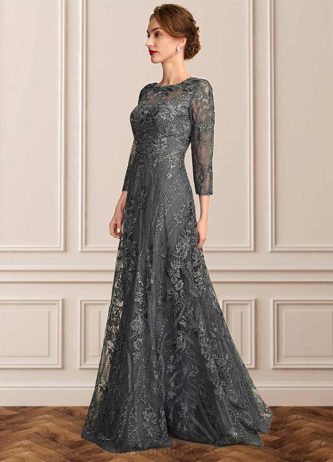 Ruby A-Line Scoop Neck Floor-Length Lace Mother of the Bride Dress With Sequins SRS126P0014939