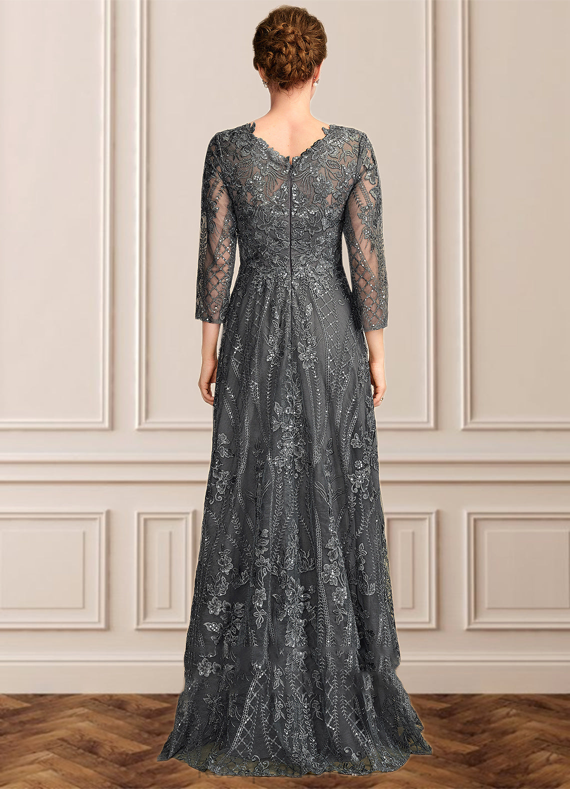 Ruby A-Line Scoop Neck Floor-Length Lace Mother of the Bride Dress With Sequins SRS126P0014939