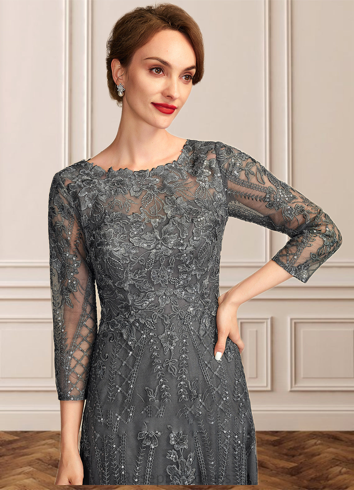 Ruby A-Line Scoop Neck Floor-Length Lace Mother of the Bride Dress With Sequins SRS126P0014939