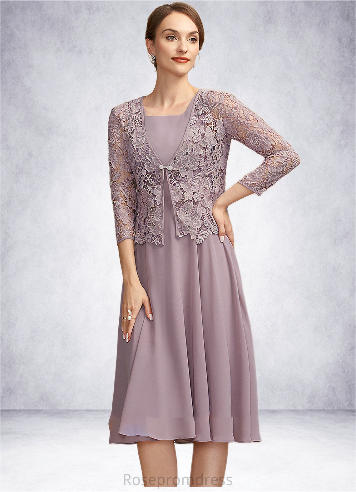 Adriana A-Line Square Neckline Knee-Length Chiffon Mother of the Bride Dress SRS126P0014940