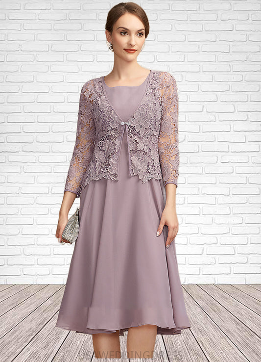 Amanda A-Line Square Neckline Knee-Length Chiffon Mother of the Bride Dress DS126P0014940