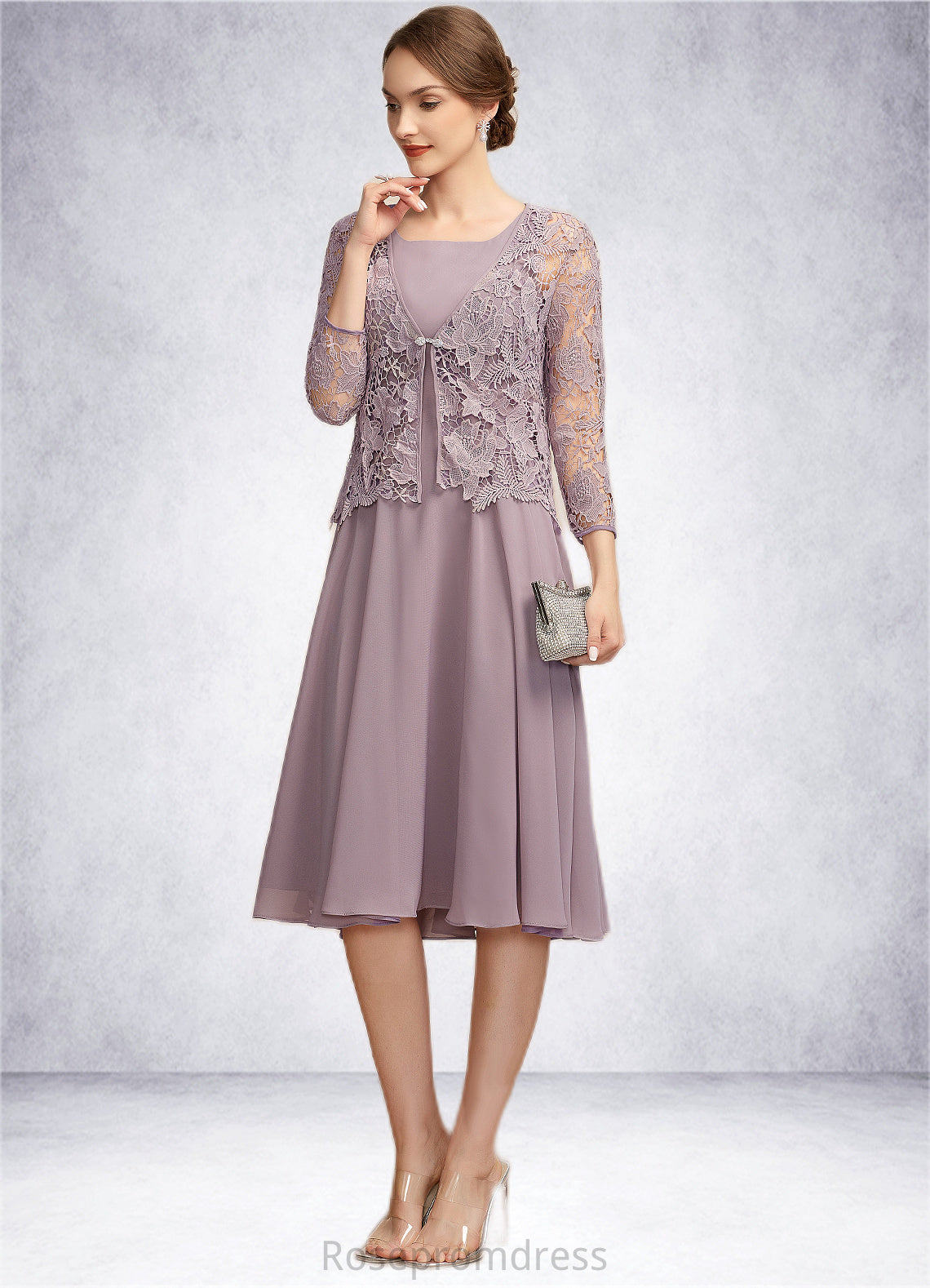 Adriana A-Line Square Neckline Knee-Length Chiffon Mother of the Bride Dress SRS126P0014940