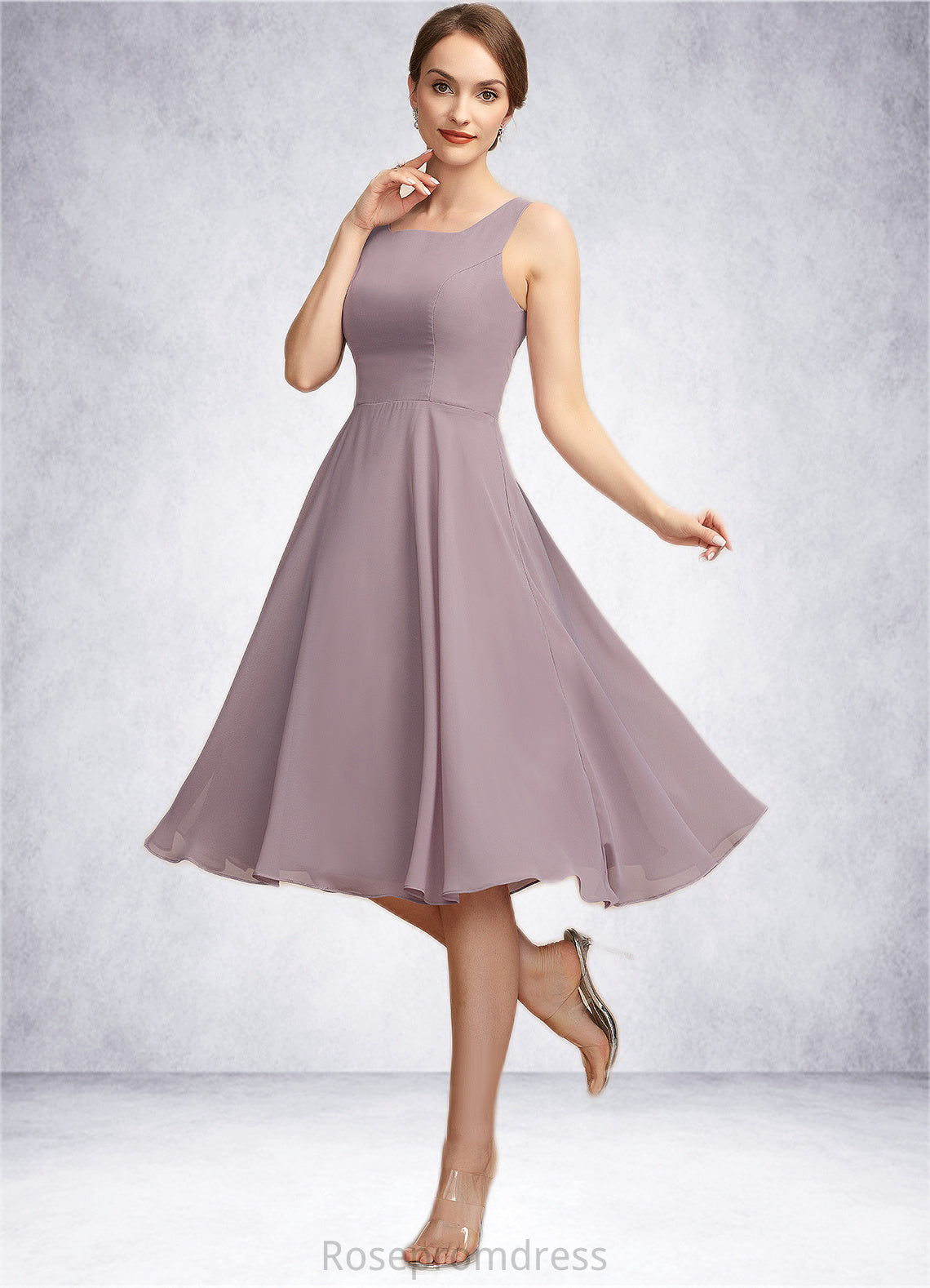 Adriana A-Line Square Neckline Knee-Length Chiffon Mother of the Bride Dress SRS126P0014940