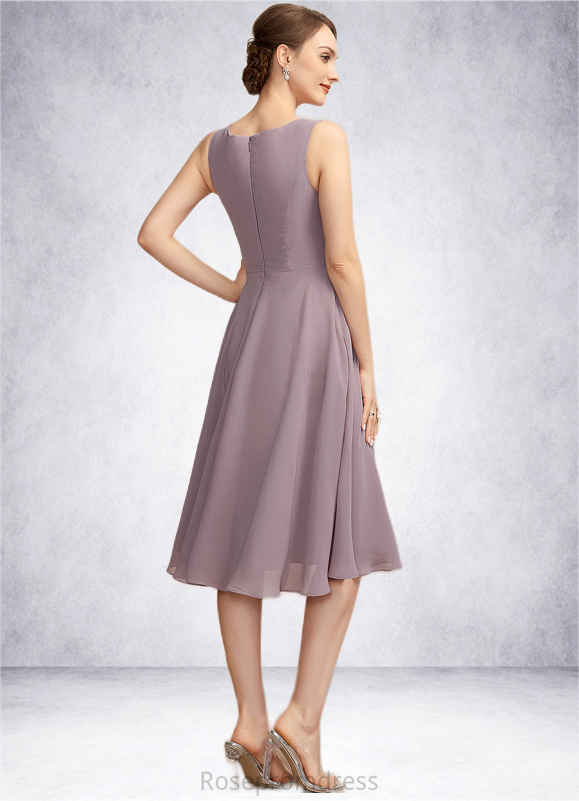Adriana A-Line Square Neckline Knee-Length Chiffon Mother of the Bride Dress SRS126P0014940
