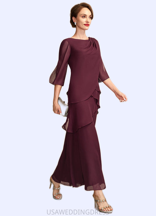 Raquel A-Line Scoop Neck Ankle-Length Chiffon Mother of the Bride Dress With Cascading Ruffles DS126P0014941