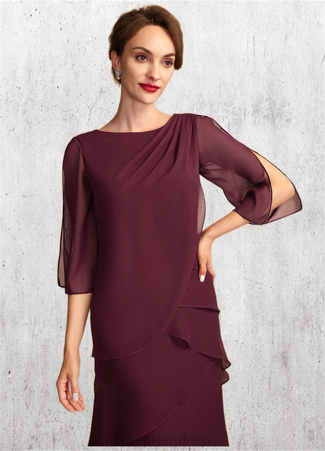 Isabela A-Line Scoop Neck Ankle-Length Chiffon Mother of the Bride Dress With Cascading Ruffles SRS126P0014941