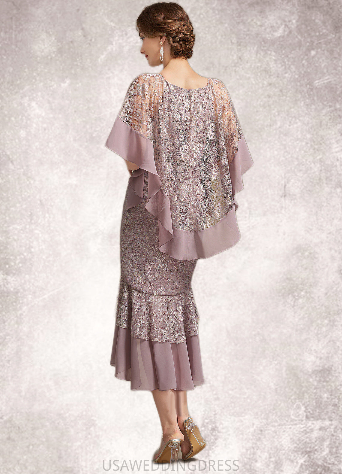 Sofia Trumpet/Mermaid Scoop Neck Asymmetrical Chiffon Lace Mother of the Bride Dress DS126P0014945