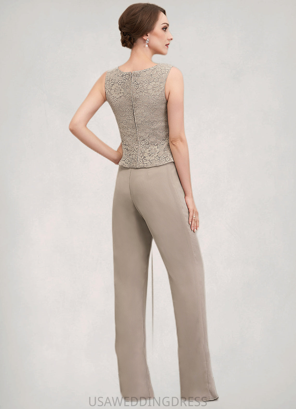 Carley Jumpsuit/Pantsuit Scoop Neck Floor-Length Chiffon Lace Mother of the Bride Dress With Beading Sequins DS126P0014946