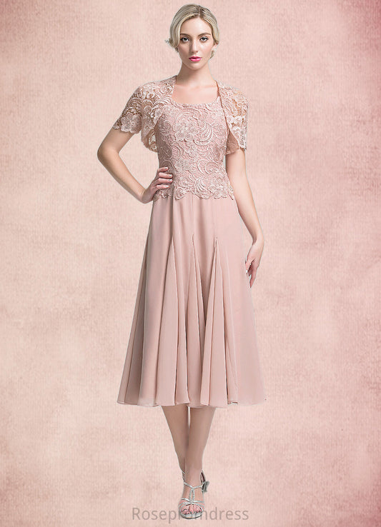 Pamela A-Line Square Neckline Tea-Length Chiffon Mother of the Bride Dress SRS126P0014947