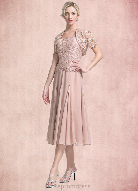 Pamela A-Line Square Neckline Tea-Length Chiffon Mother of the Bride Dress SRS126P0014947