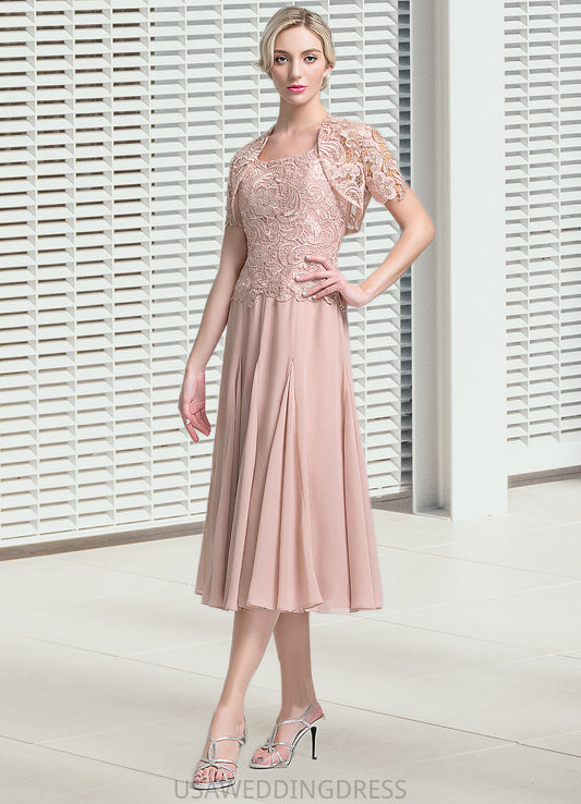 Deanna A-Line Square Neckline Tea-Length Chiffon Mother of the Bride Dress DS126P0014947