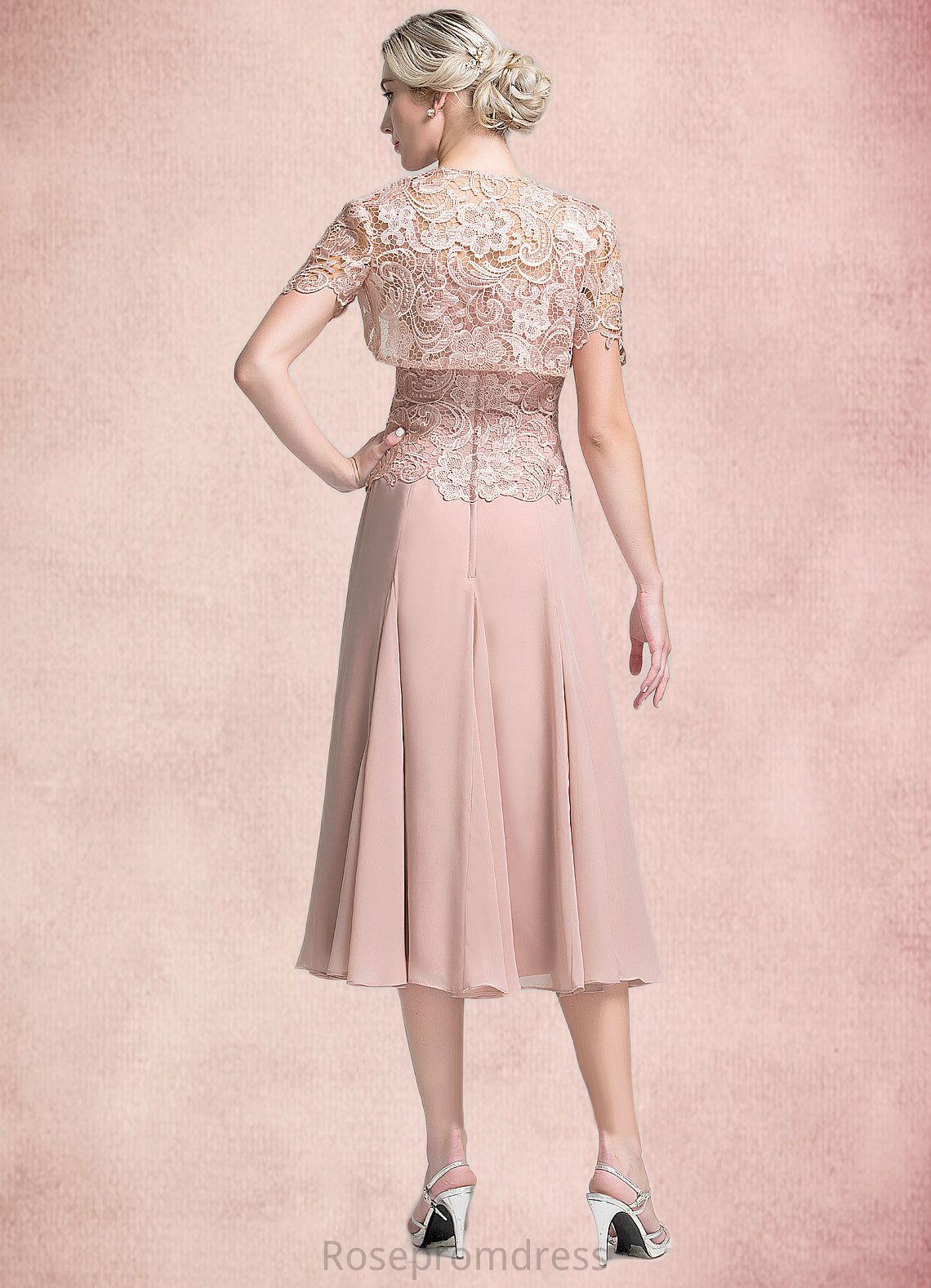 Pamela A-Line Square Neckline Tea-Length Chiffon Mother of the Bride Dress SRS126P0014947