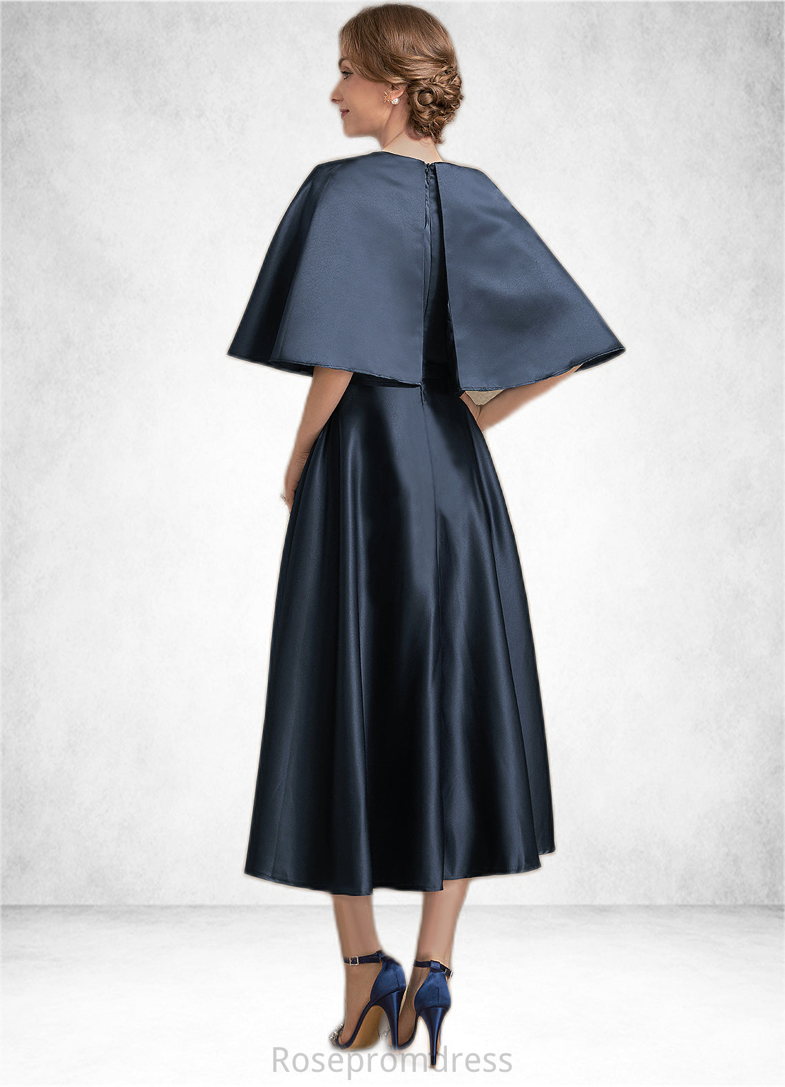 Giana A-Line Scoop Neck Tea-Length Satin Mother of the Bride Dress SRS126P0014949