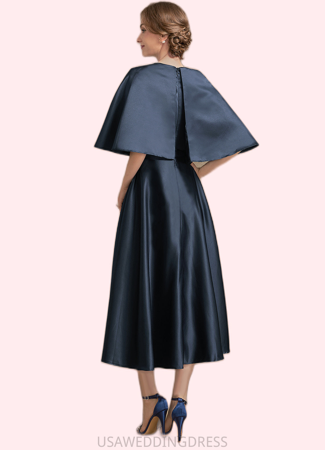 Lilianna A-Line Scoop Neck Tea-Length Satin Mother of the Bride Dress DS126P0014949