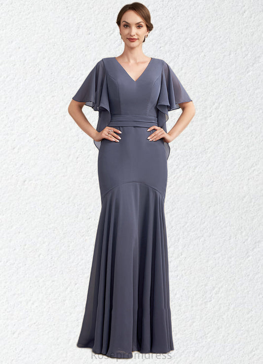 Miriam Trumpet/Mermaid V-neck Floor-Length Chiffon Mother of the Bride Dress SRS126P0014951