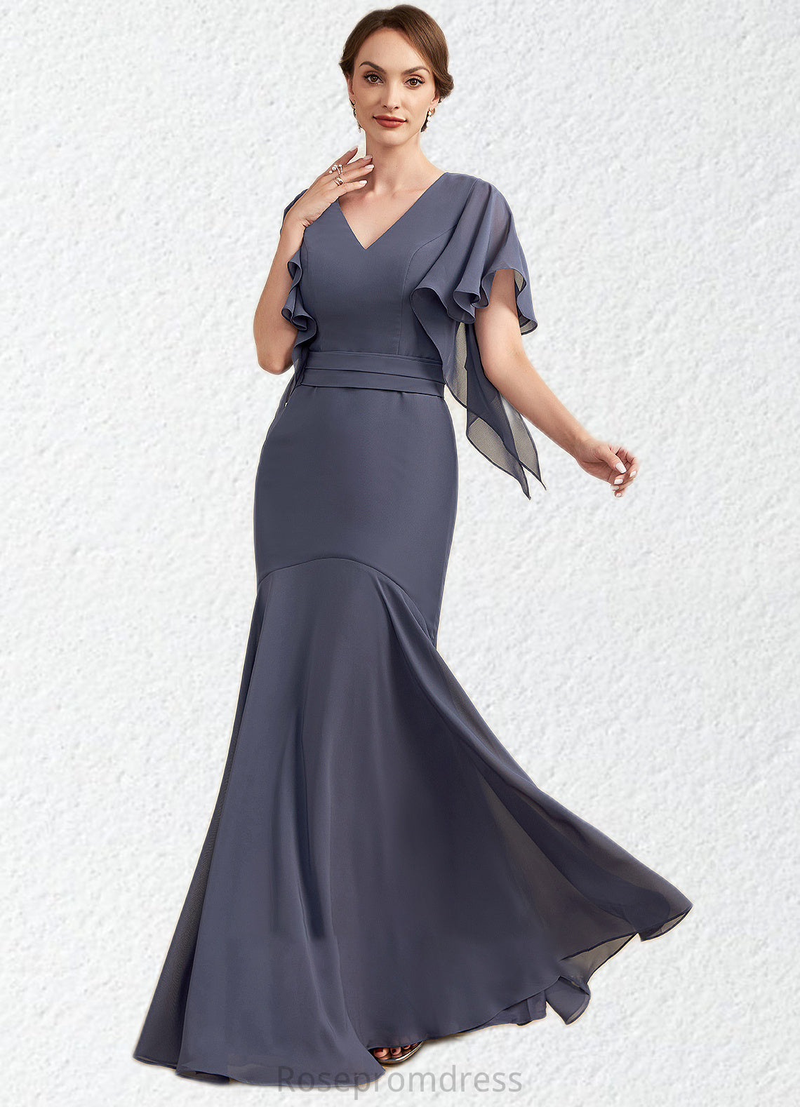 Miriam Trumpet/Mermaid V-neck Floor-Length Chiffon Mother of the Bride Dress SRS126P0014951