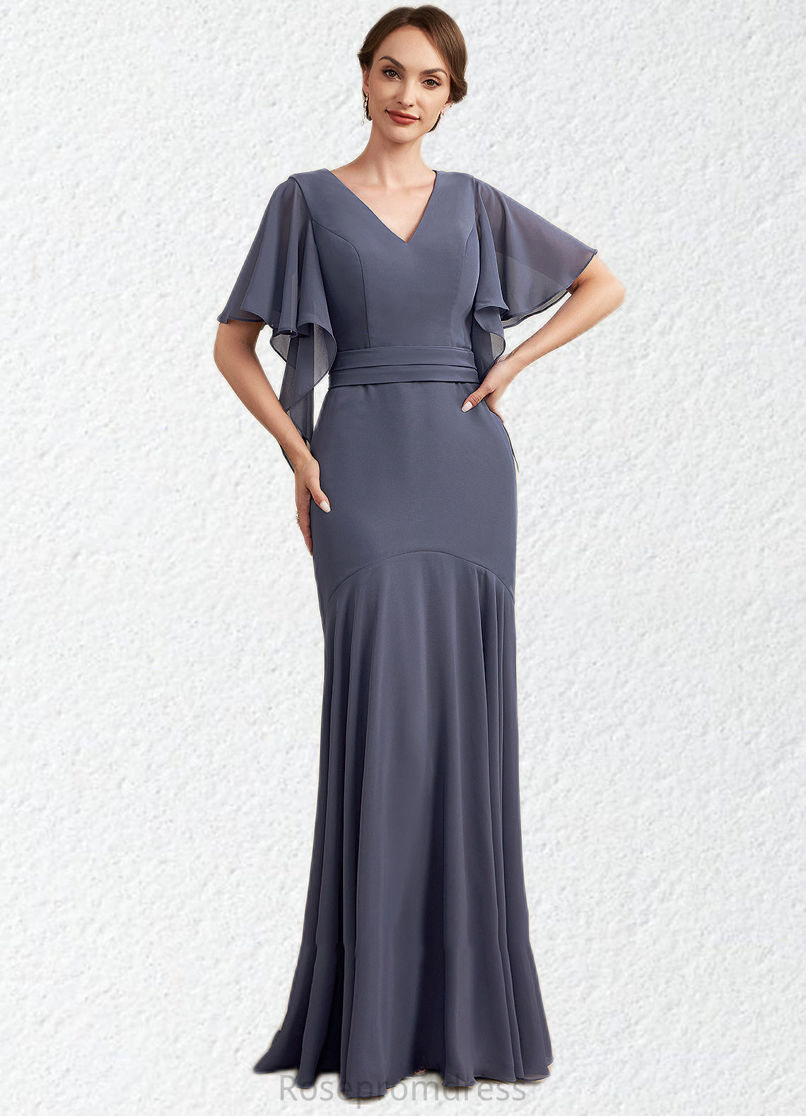 Miriam Trumpet/Mermaid V-neck Floor-Length Chiffon Mother of the Bride Dress SRS126P0014951