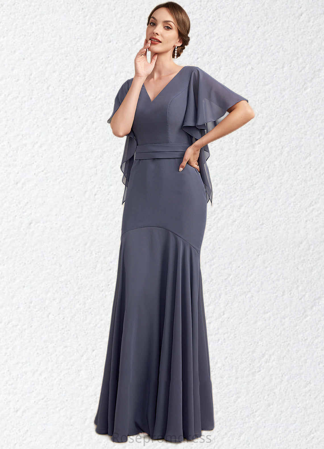 Miriam Trumpet/Mermaid V-neck Floor-Length Chiffon Mother of the Bride Dress SRS126P0014951