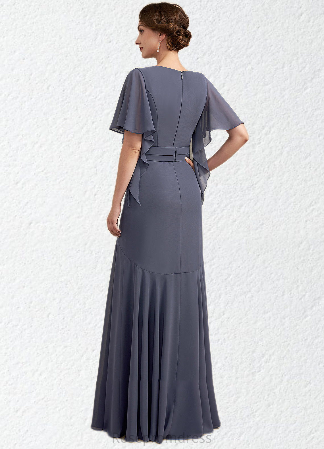 Miriam Trumpet/Mermaid V-neck Floor-Length Chiffon Mother of the Bride Dress SRS126P0014951