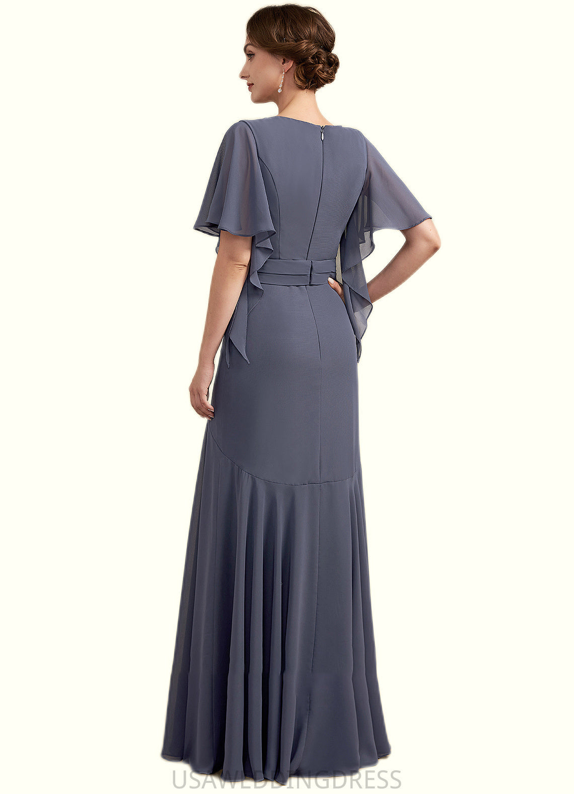 Hazel Trumpet/Mermaid V-neck Floor-Length Chiffon Mother of the Bride Dress DS126P0014951