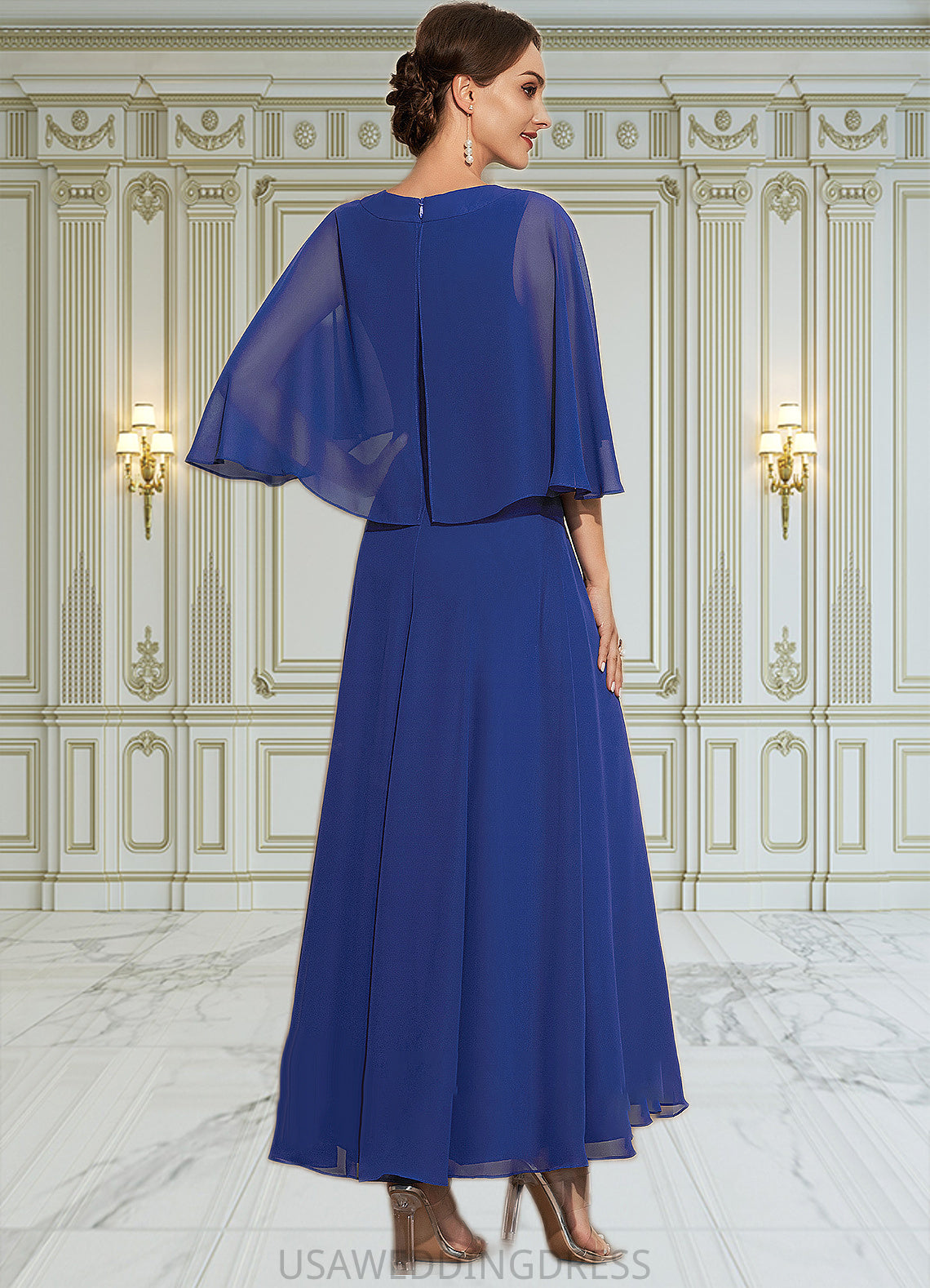 Kiera A-Line Scoop Neck Ankle-Length Chiffon Lace Mother of the Bride Dress DS126P0014953