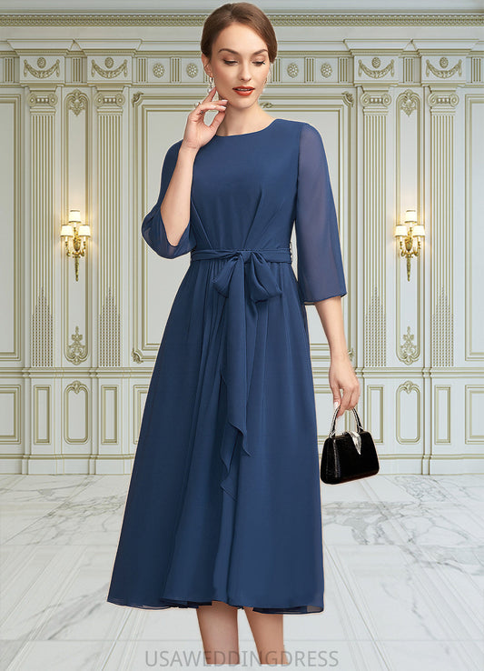 Elliana A-Line Scoop Neck Tea-Length Chiffon Mother of the Bride Dress With Ruffle Bow(s) DS126P0014954