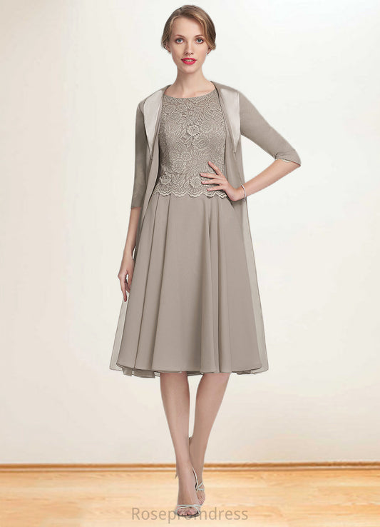 Madelyn A-Line Scoop Neck Knee-Length Chiffon Lace Mother of the Bride Dress SRS126P0014955