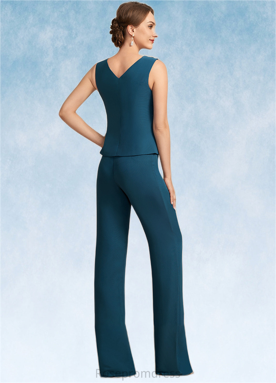Eva Jumpsuit/Pantsuit Scoop Neck Floor-Length Chiffon Mother of the Bride Dress With Beading Cascading Ruffles SRS126P0014956