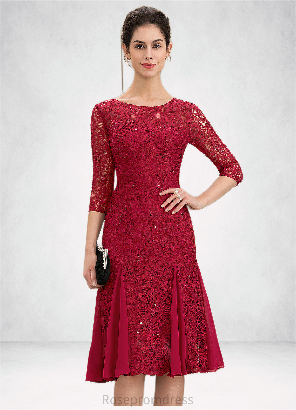 Scarlett A-Line Scoop Neck Knee-Length Lace Mother of the Bride Dress With Sequins SRS126P0014961