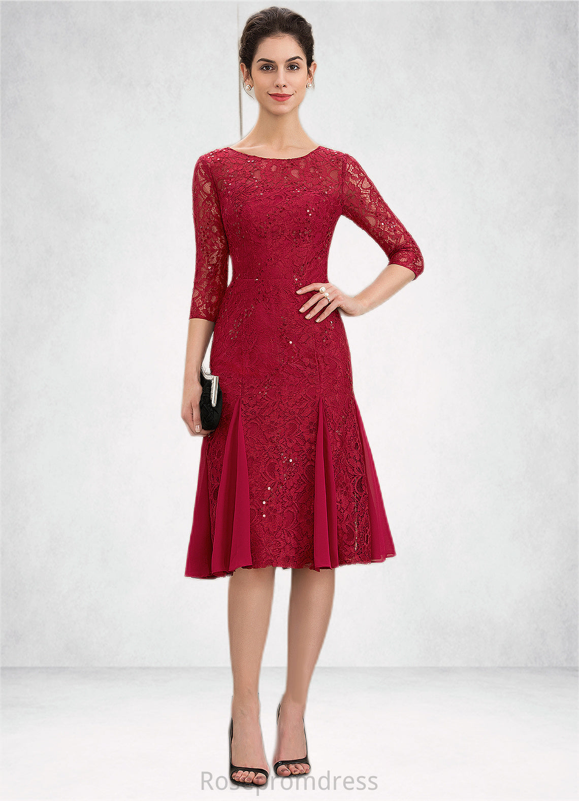Scarlett A-Line Scoop Neck Knee-Length Lace Mother of the Bride Dress With Sequins SRS126P0014961