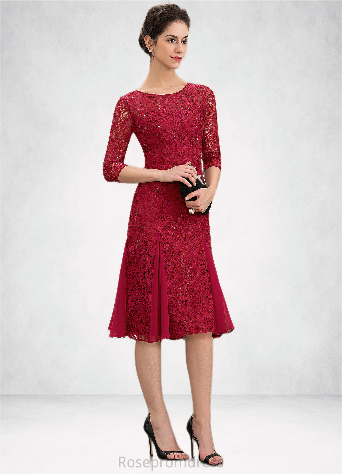 Scarlett A-Line Scoop Neck Knee-Length Lace Mother of the Bride Dress With Sequins SRS126P0014961