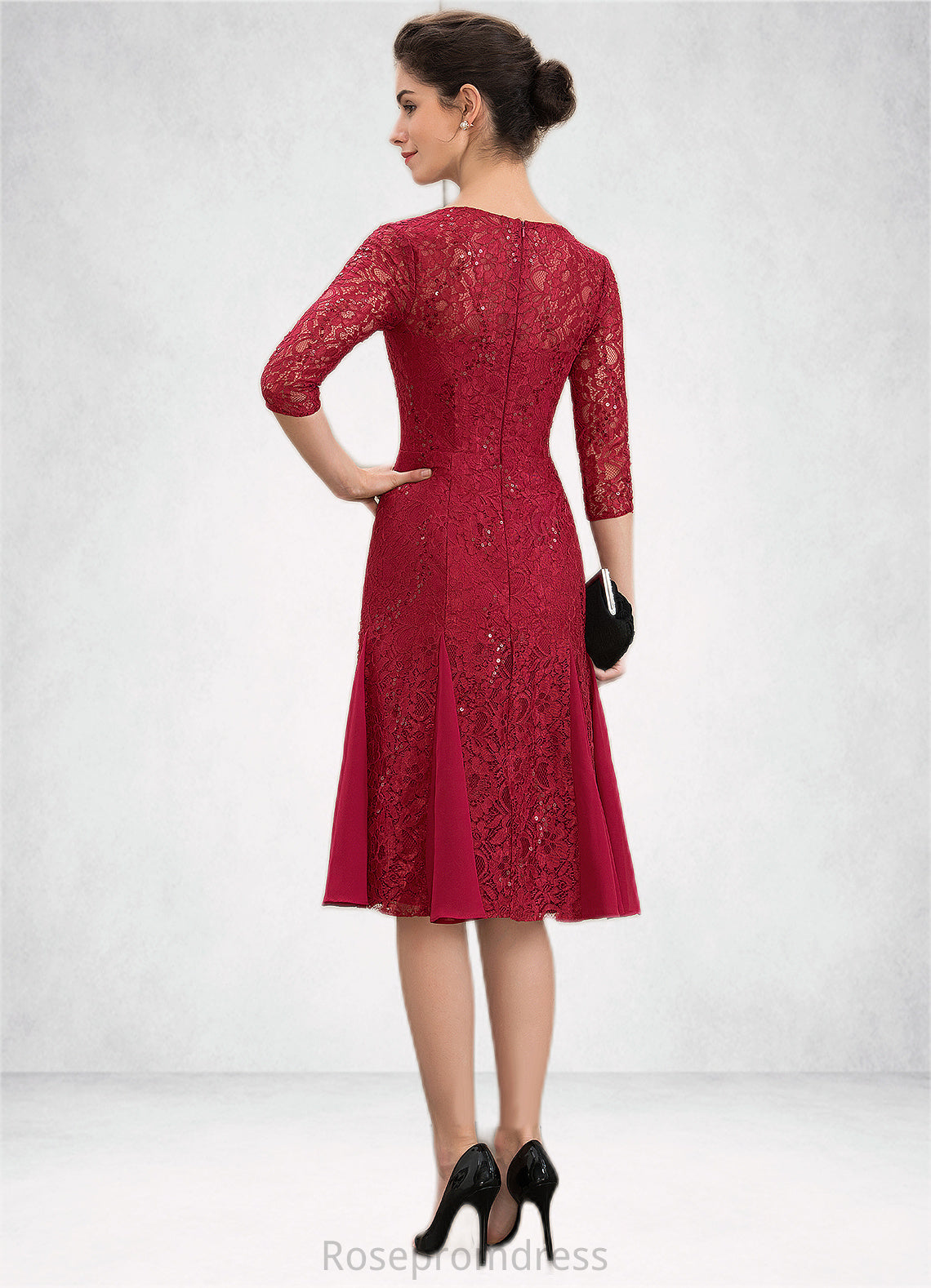 Scarlett A-Line Scoop Neck Knee-Length Lace Mother of the Bride Dress With Sequins SRS126P0014961