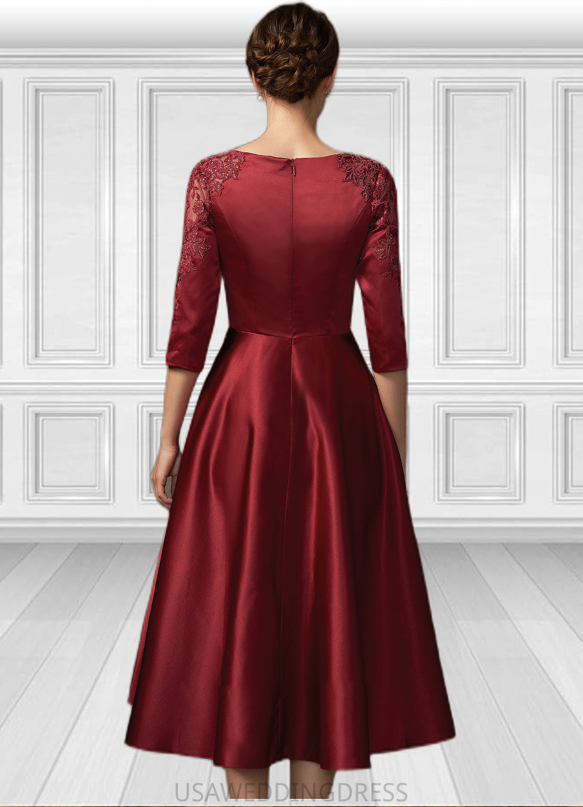 Brenda A-Line Scoop Neck Asymmetrical Satin Lace Mother of the Bride Dress With Sequins Pockets DS126P0014962