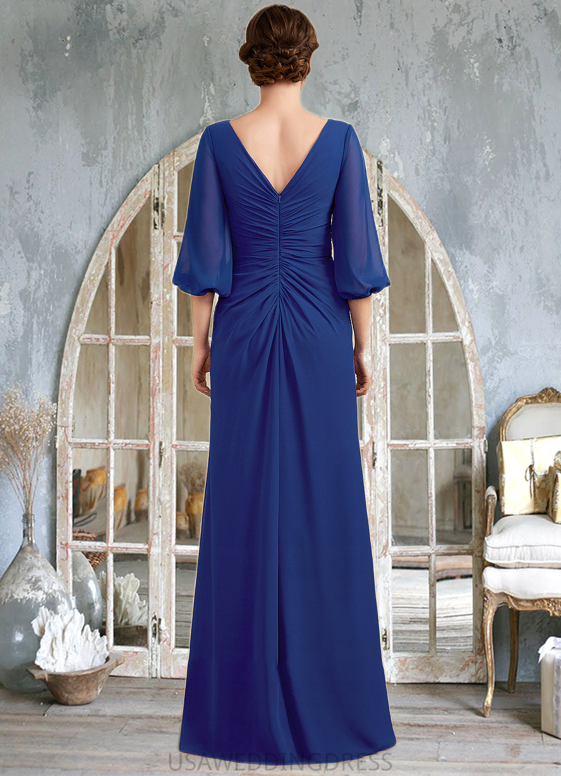 Valentina A-Line Scoop Neck Floor-Length Chiffon Mother of the Bride Dress With Ruffle Beading DS126P0014963